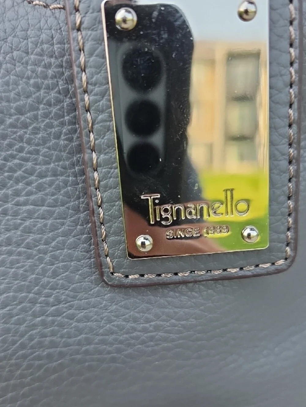 Tignanello Leather Gray Pebbled  Dome Satchel